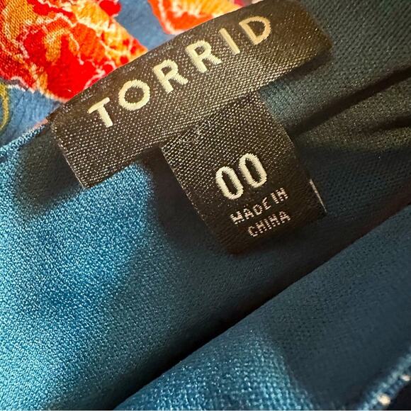 Torrid Gauze Walk-Through Maxi Dress Size M Blue Abstract Floral Ruffle Sleeve - Picture 7 of 7